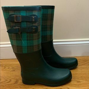 UGG Sabine Forest Green Plaid Rain Boots
